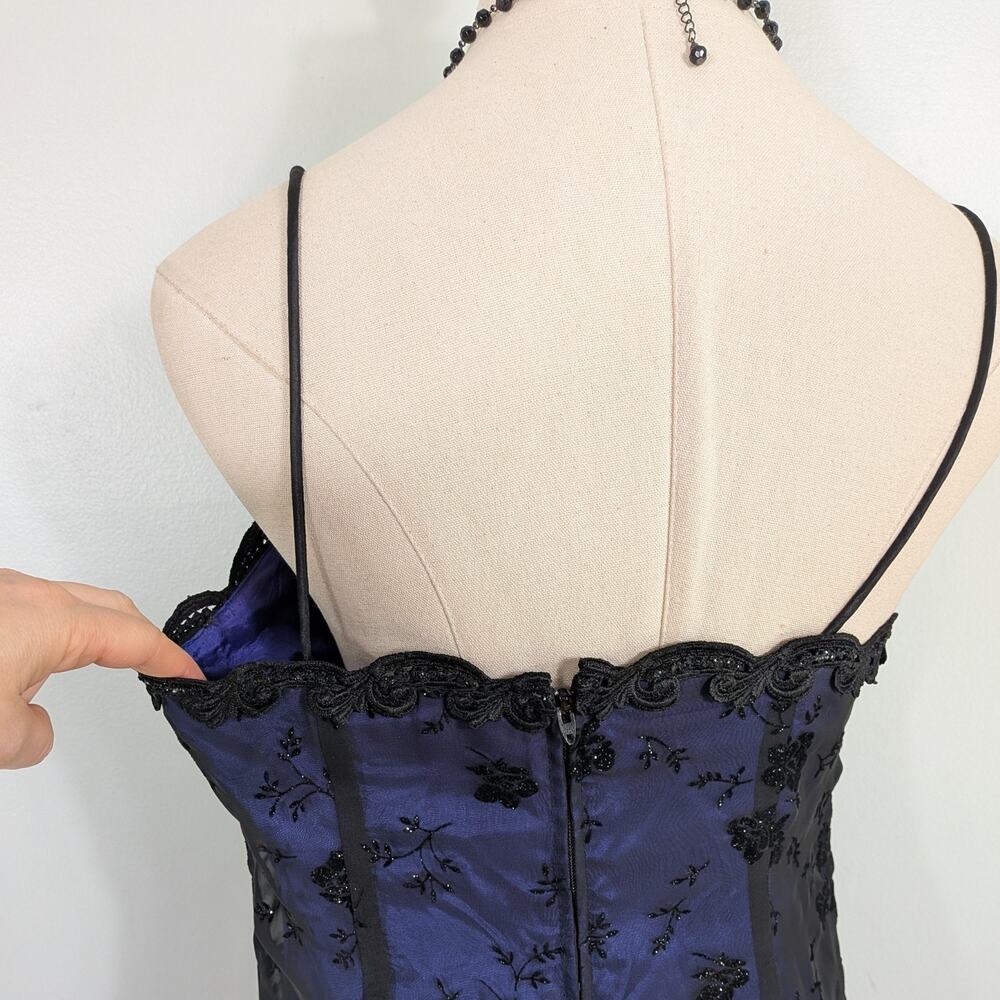 Vintage Betsy Adam Prom Dress Maxi Gown M Blue Black 90s Goth Velvet Floral - Picture 9 of 14